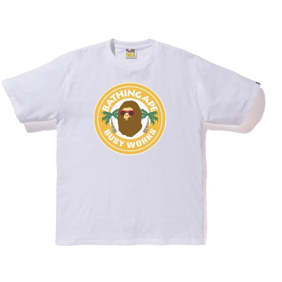 Bathing Ape White Short Sleeve T Shirt Busy Works  Logo Mens Size L like new - Picture 2 of 9